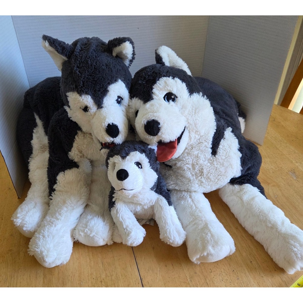 IKEA LIVLIG Lot of 3 Siberian Husky Puppy Dog Plush Family Floppy 22 in & 10 in